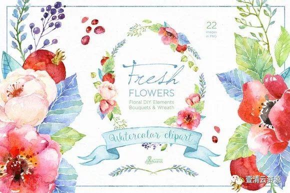 【S0029】【素材】水彩花卉植物素材