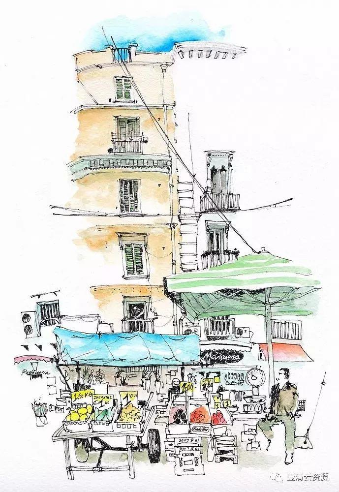 【S0092】【素材】225张建筑淡彩图集，超棒的绘画临摹素材