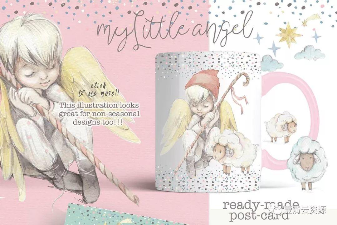 【S0114】【素材】圣诞节日素材-手绘水彩天使素材包 “Little angel”