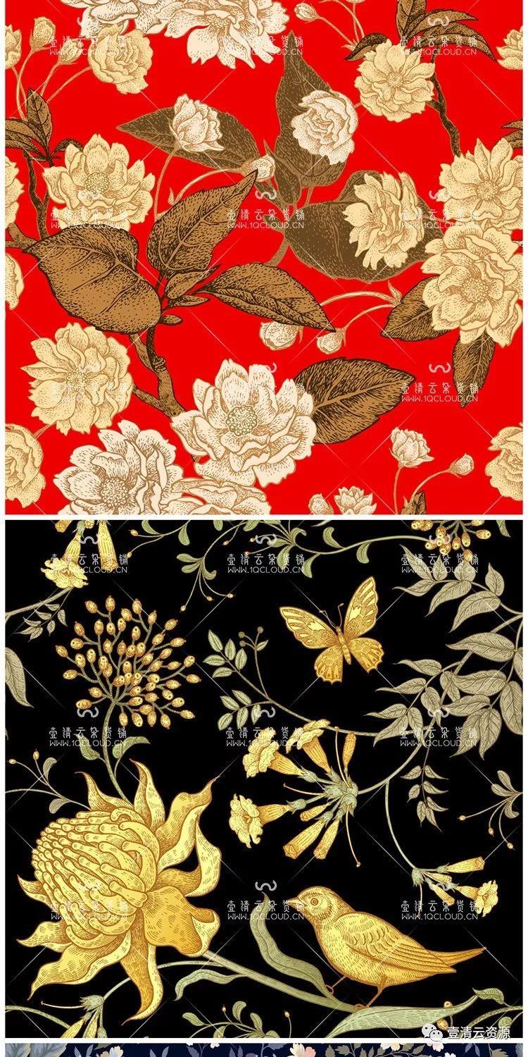 【S0214】【素材】经典背景中国风奢侈品复古花卉矢量插画背景素材设计源文件
