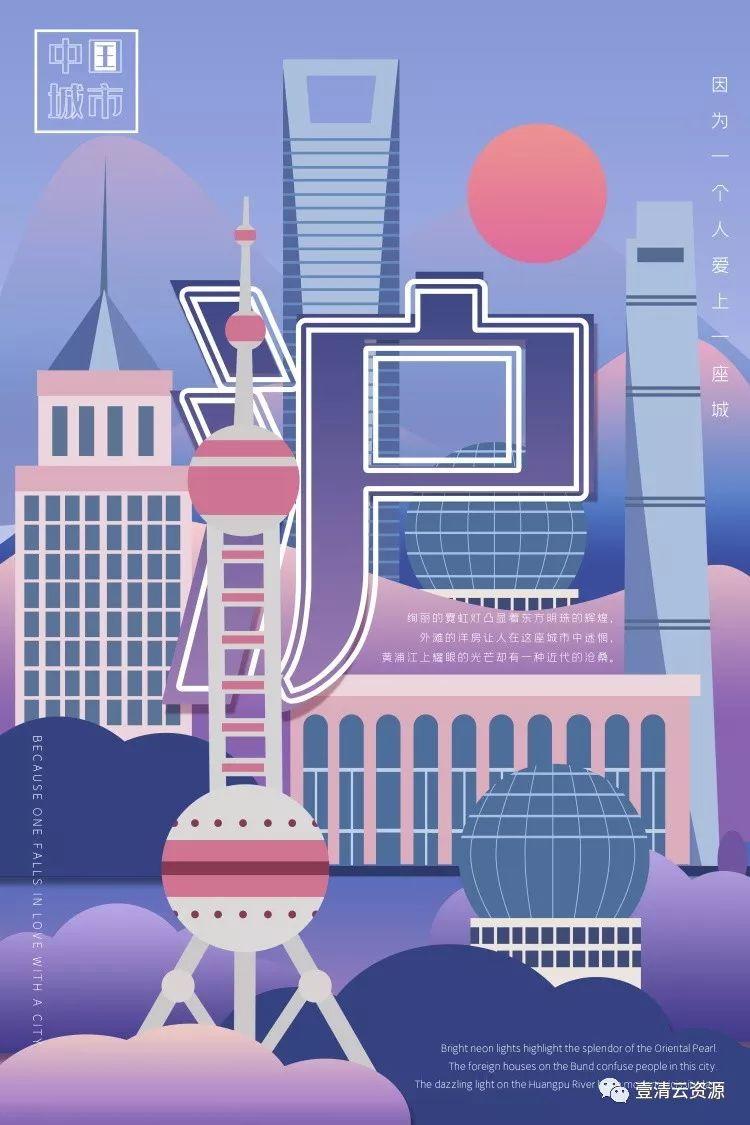 【S0240】【素材】古典景点古建筑中国风国潮城市海报插画扁平印象地标PSD设计素材