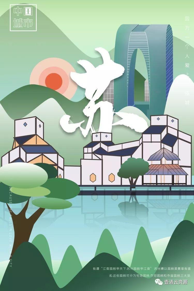 【S0240】【素材】古典景点古建筑中国风国潮城市海报插画扁平印象地标PSD设计素材