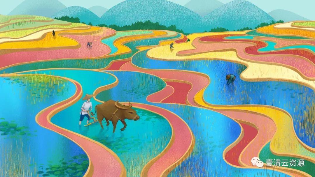 【S0266】【素材】传统节气时节中国风手绘春夏秋冬四季人物风景插画PS模板素材