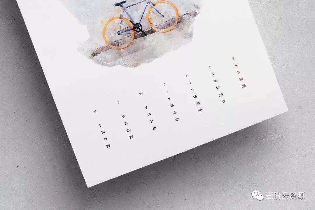 【S0293】【素材】水彩手绘插画设计风格2020日历表年历表设计模板