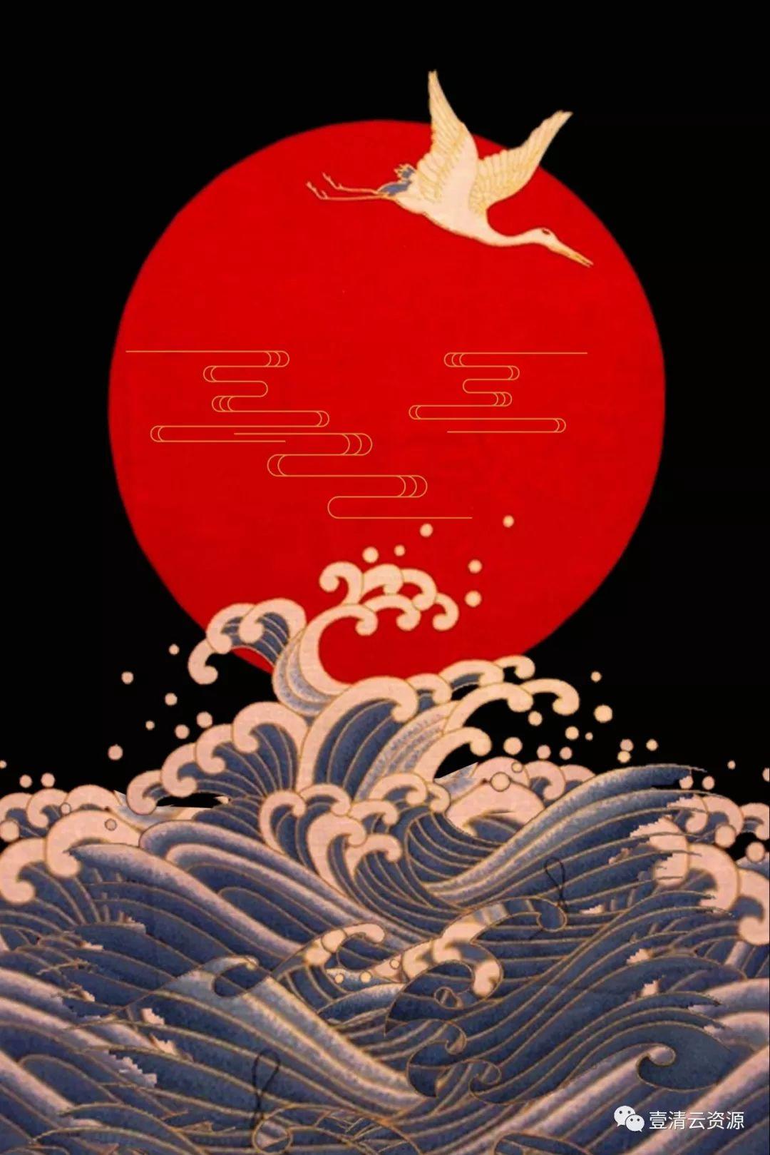 【S0306】【素材】日本和风图案古典花纹日式白鹤樱花锦鲤海报PSD设计素材