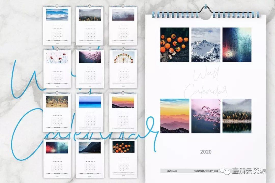 【S0318】【素材】2020年风景照片挂墙活页日历设计模板INDD源文件
