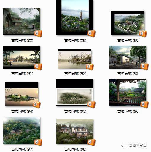 【S0326】【素材】98张高清中国风古代建筑园林景观PSD效果图鸟瞰古建筑园林公园PS素材