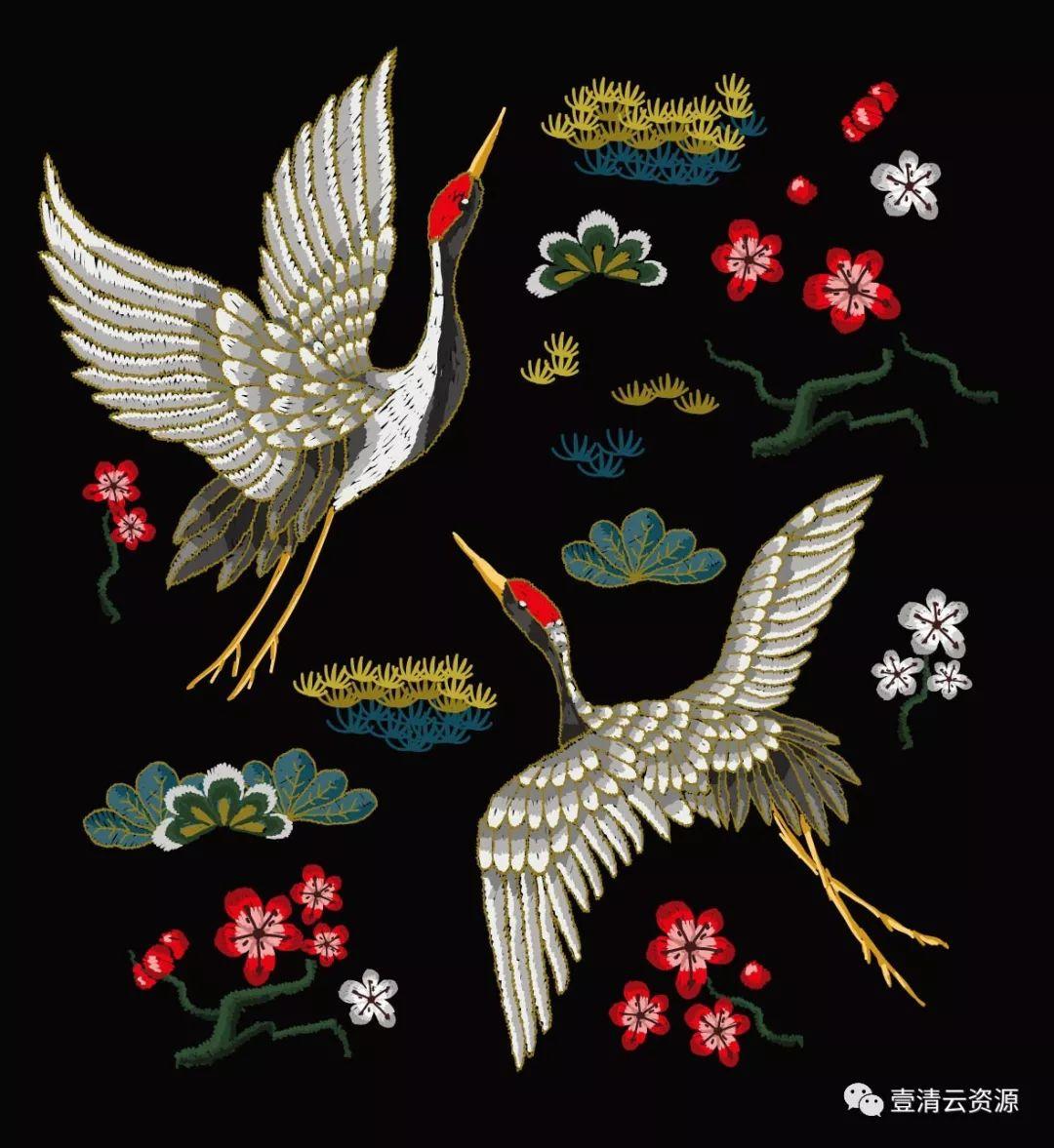 【S0328】【素材】中国风潮牌服装布料刺绣仙鹤龙动物花纹图案背景矢量设计素材