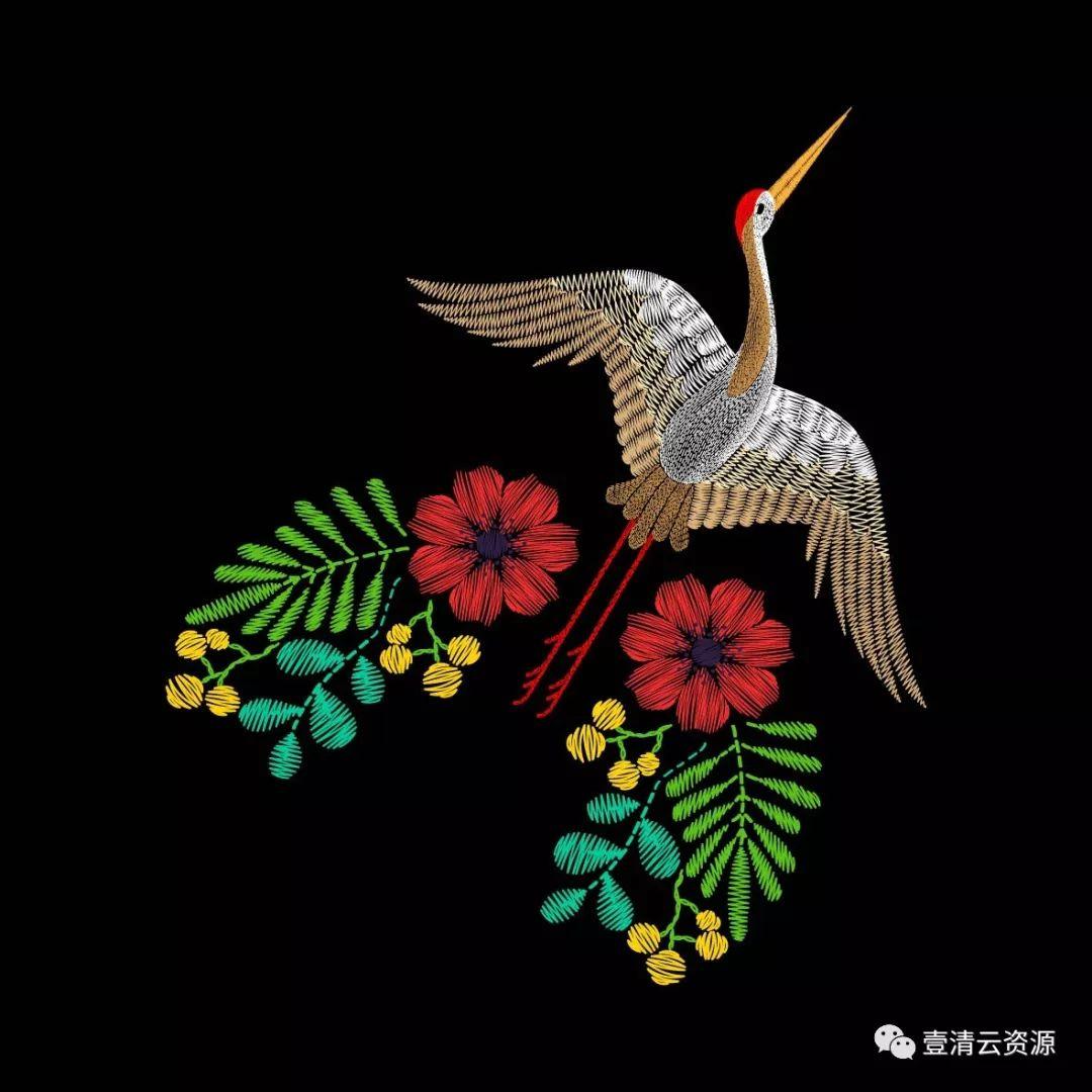 【S0328】【素材】中国风潮牌服装布料刺绣仙鹤龙动物花纹图案背景矢量设计素材