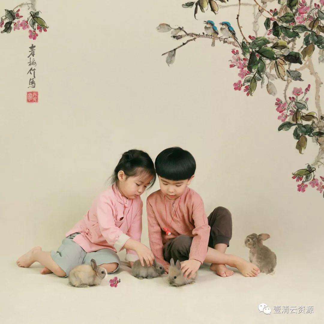 【S0338】【素材】中国风儿童宝宝古装民国工笔画摄影楼相册写真样片PSD模板PS素材