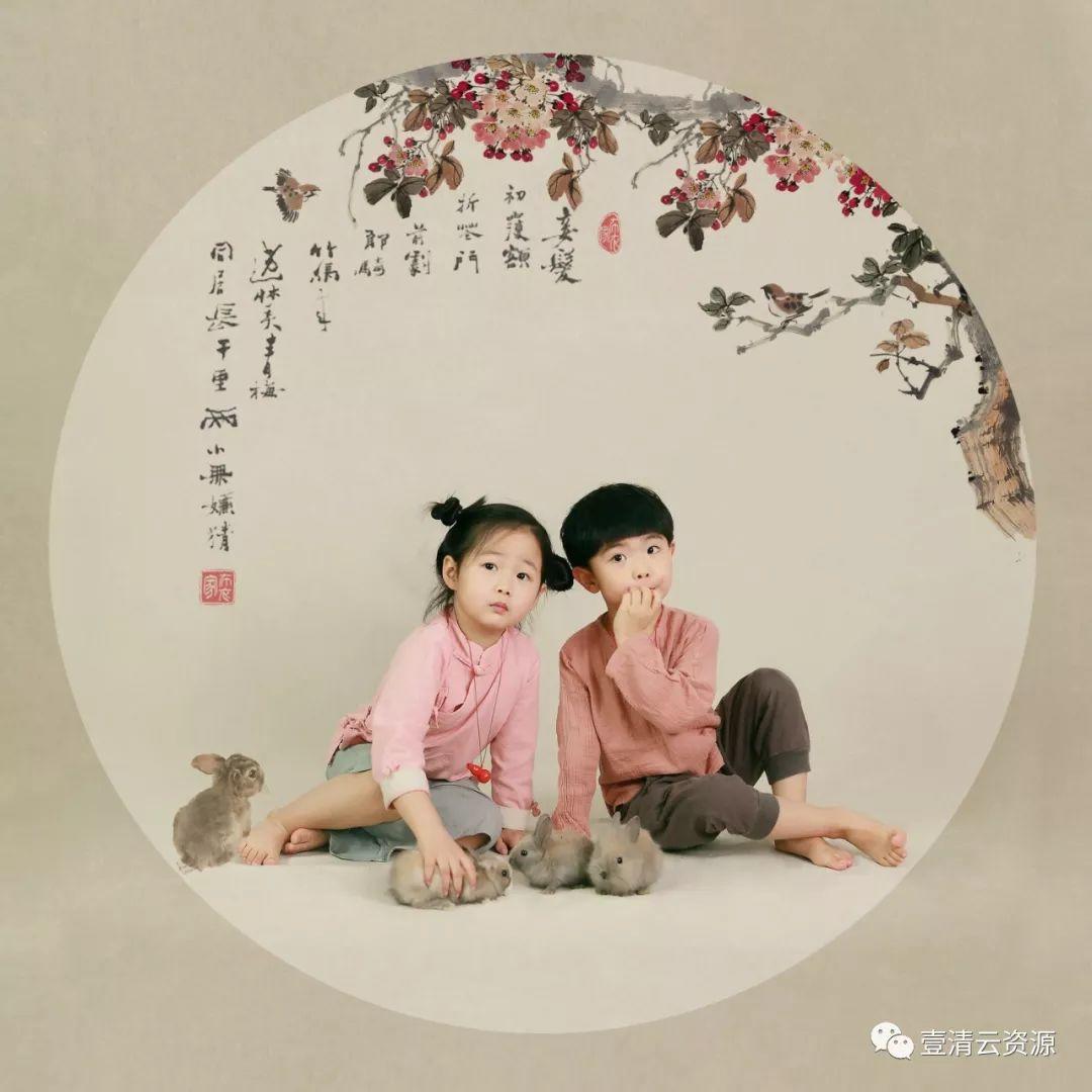 【S0338】【素材】中国风儿童宝宝古装民国工笔画摄影楼相册写真样片PSD模板PS素材
