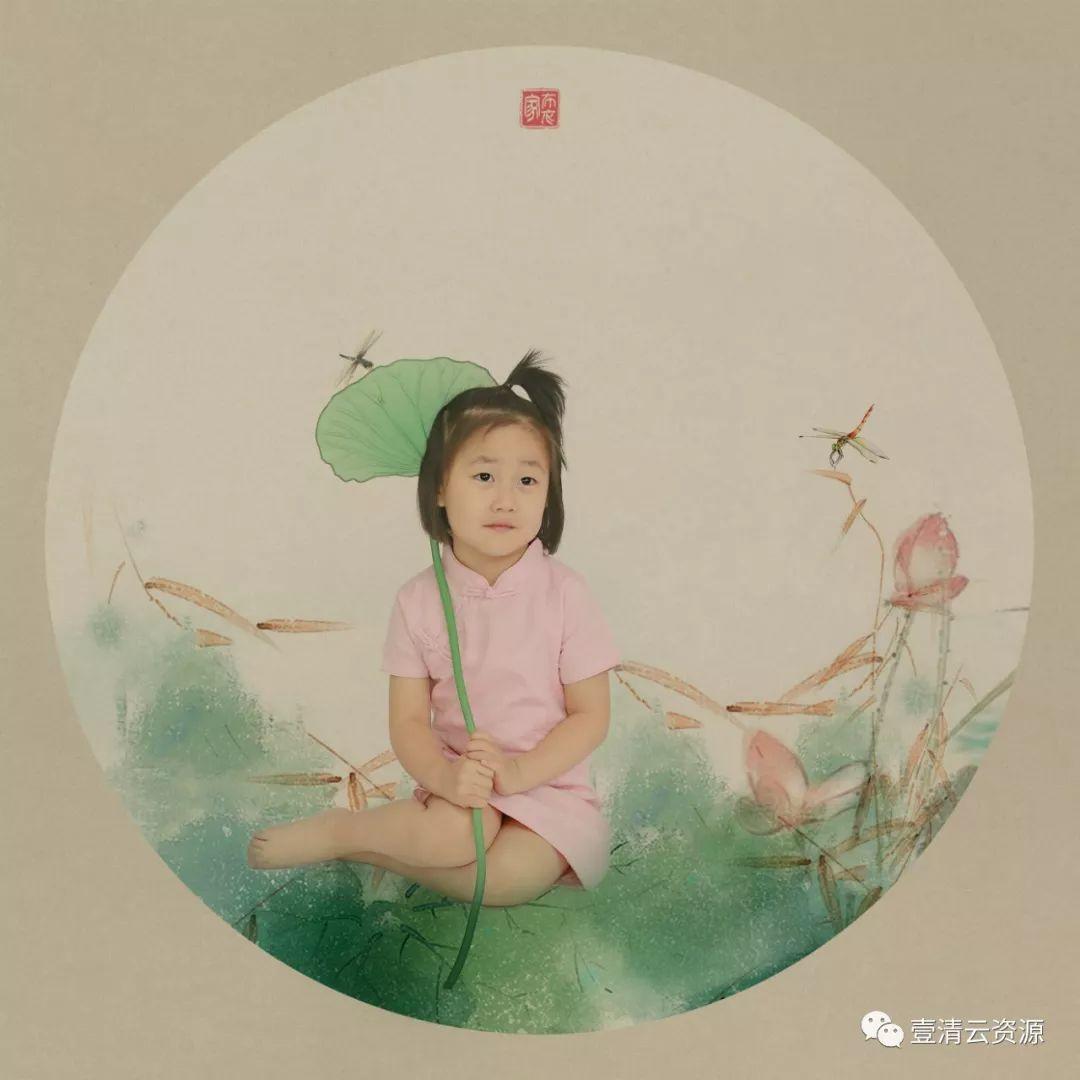 【S0338】【素材】中国风儿童宝宝古装民国工笔画摄影楼相册写真样片PSD模板PS素材
