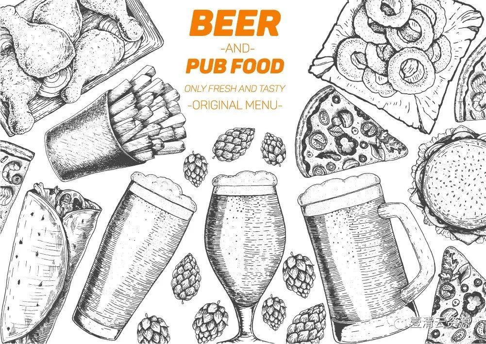 【S0348】手绘线稿插画食物食材蔬菜水果肉类海鲜背景菜单设计矢量图片素材