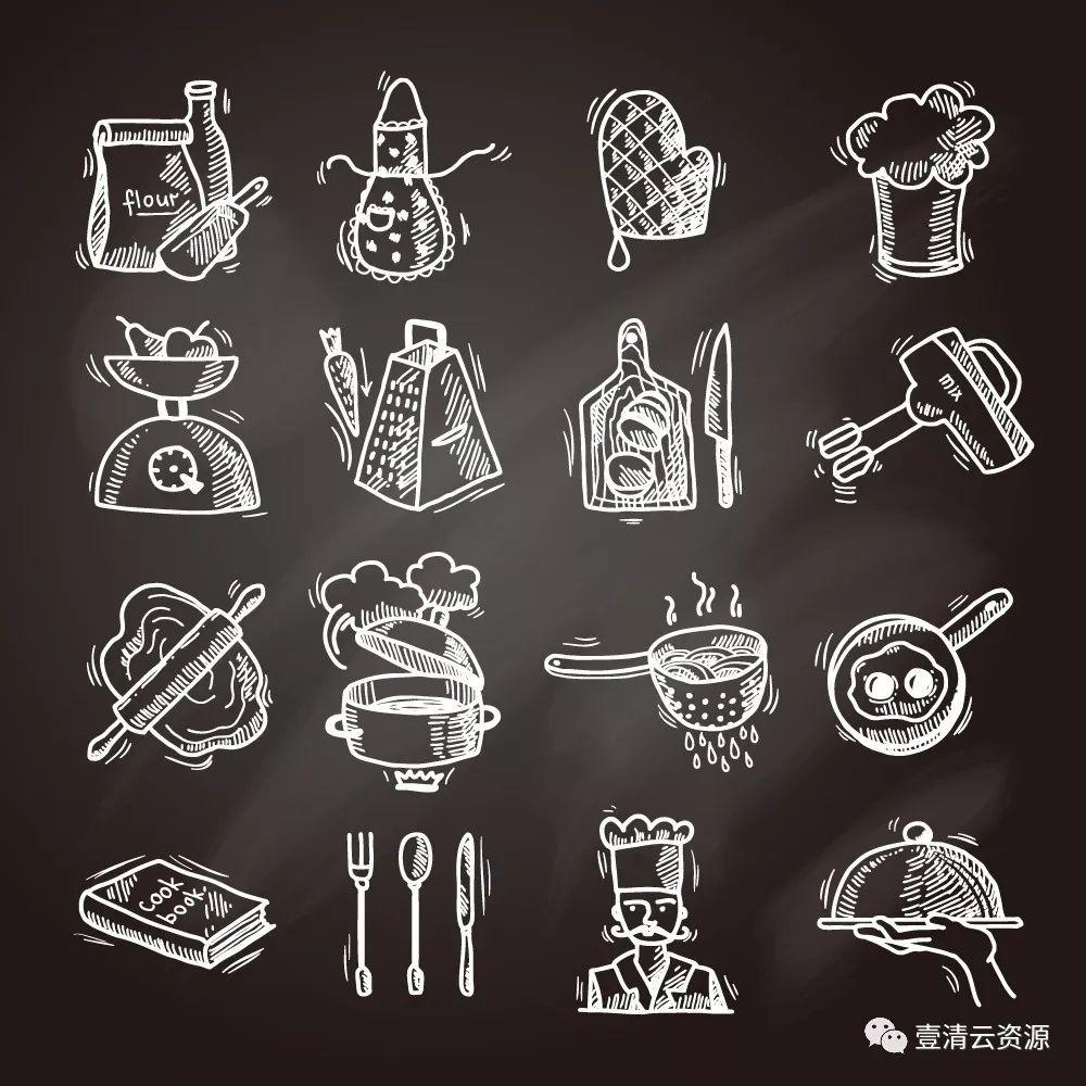 【S0348】手绘线稿插画食物食材蔬菜水果肉类海鲜背景菜单设计矢量图片素材