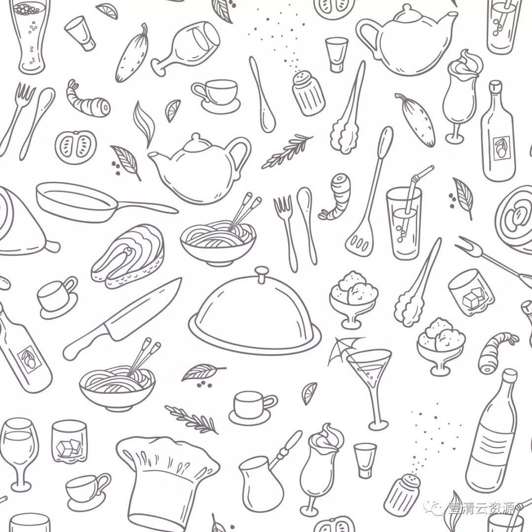 【S0348】手绘线稿插画食物食材蔬菜水果肉类海鲜背景菜单设计矢量图片素材