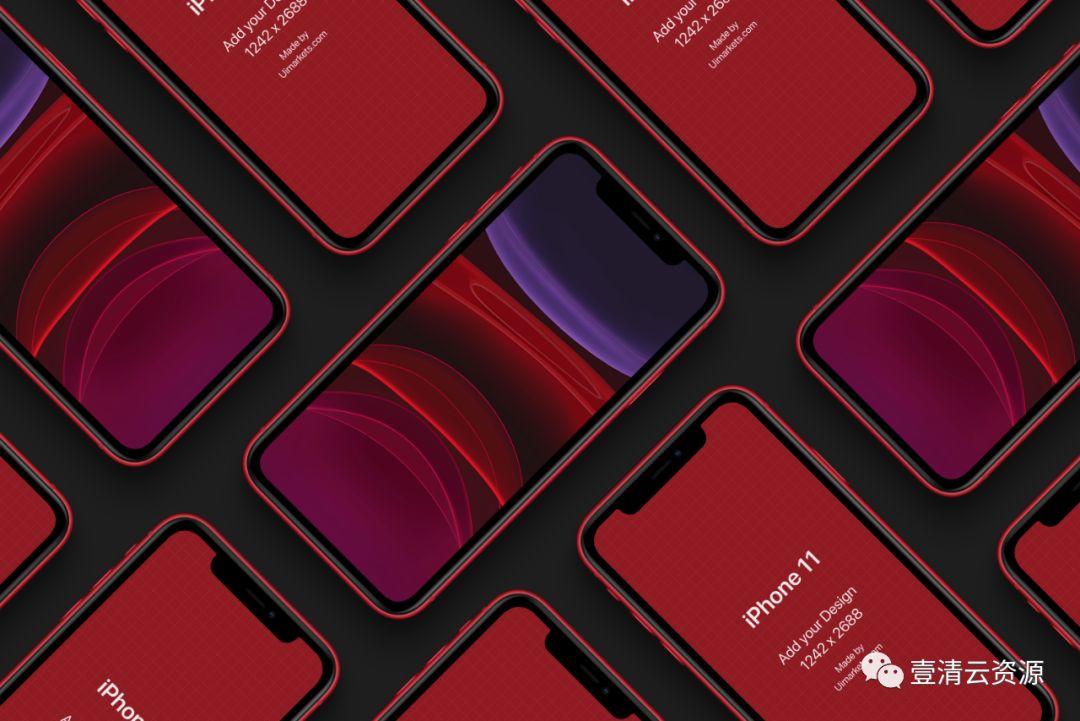 【S0429】【素材】iPhone 11 Mockups 苹果手机界面设计效果展示VI样机PSD智能贴图