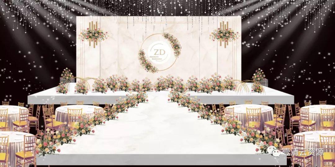 【S0449】【素材】香槟色大理石纹婚礼背景设计素材psd源文件高端婚礼设计效果图