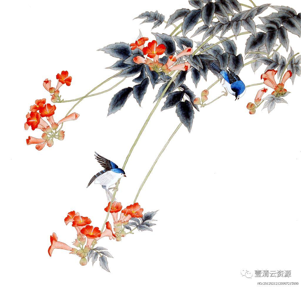 【S0456】【素材】中国风工笔画牡丹梅花鹿仙鹤花卉PNG免抠高清平面设计ps图片素材