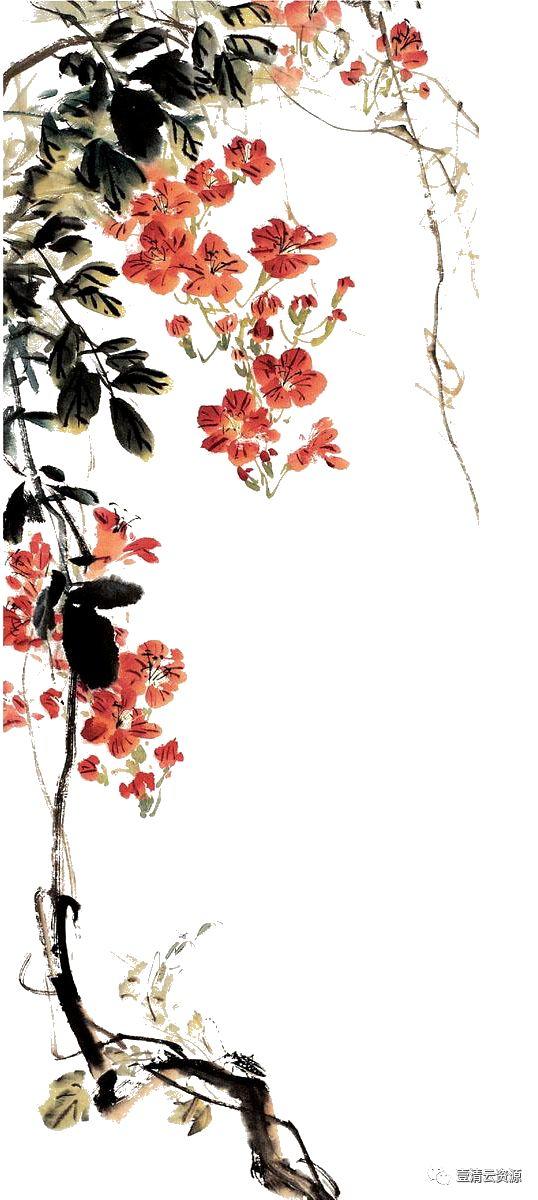 【S0456】【素材】中国风工笔画牡丹梅花鹿仙鹤花卉PNG免抠高清平面设计ps图片素材