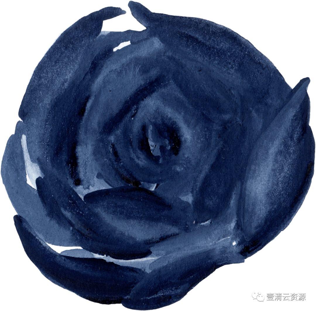【S0524】【素材】水彩手绘靛蓝色花卉PNG免抠图金色边框JPG晕染PS素材