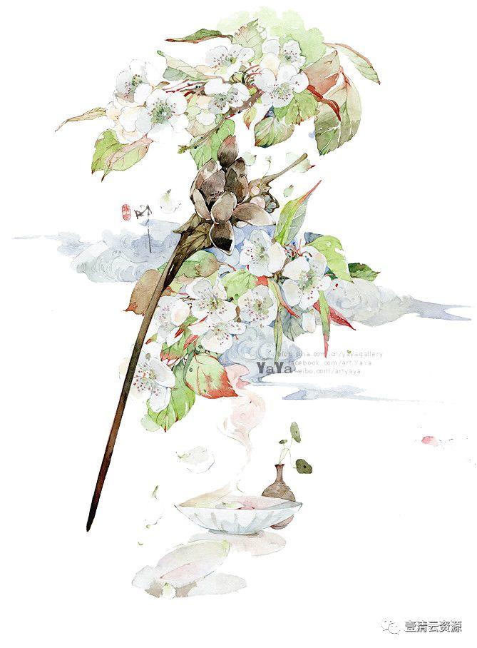 【S0533】【素材】桃花复古插画花瓣花朵枝叶雨伞油画PNG免抠设计素材源文件