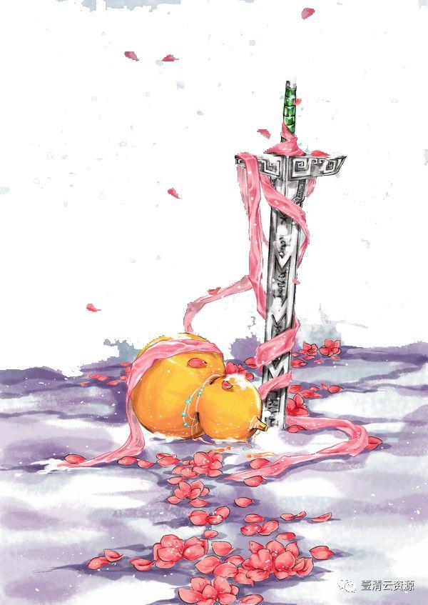 【S0533】【素材】桃花复古插画花瓣花朵枝叶雨伞油画PNG免抠设计素材源文件