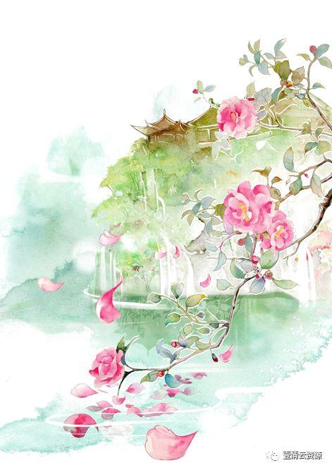 【S0533】【素材】桃花复古插画花瓣花朵枝叶雨伞油画PNG免抠设计素材源文件