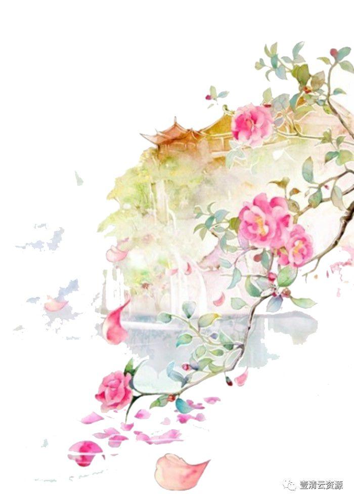 【S0533】【素材】桃花复古插画花瓣花朵枝叶雨伞油画PNG免抠设计素材源文件