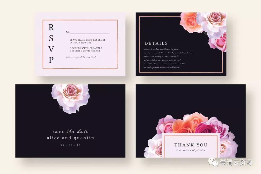 【S0677】【素材】时尚暗色背景花卉婚礼请柬模板套装PSD设计素材源文件