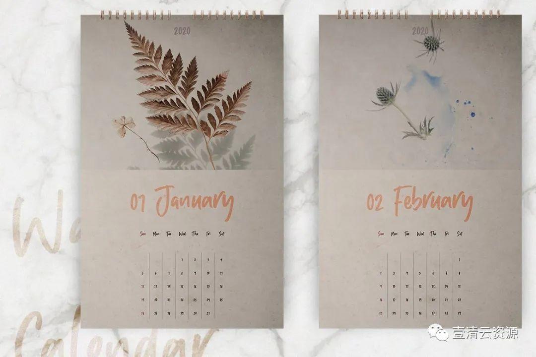 【S0724】【素材】2020年植物花卉图案挂墙日历设计模板 INDD设计素材源文件