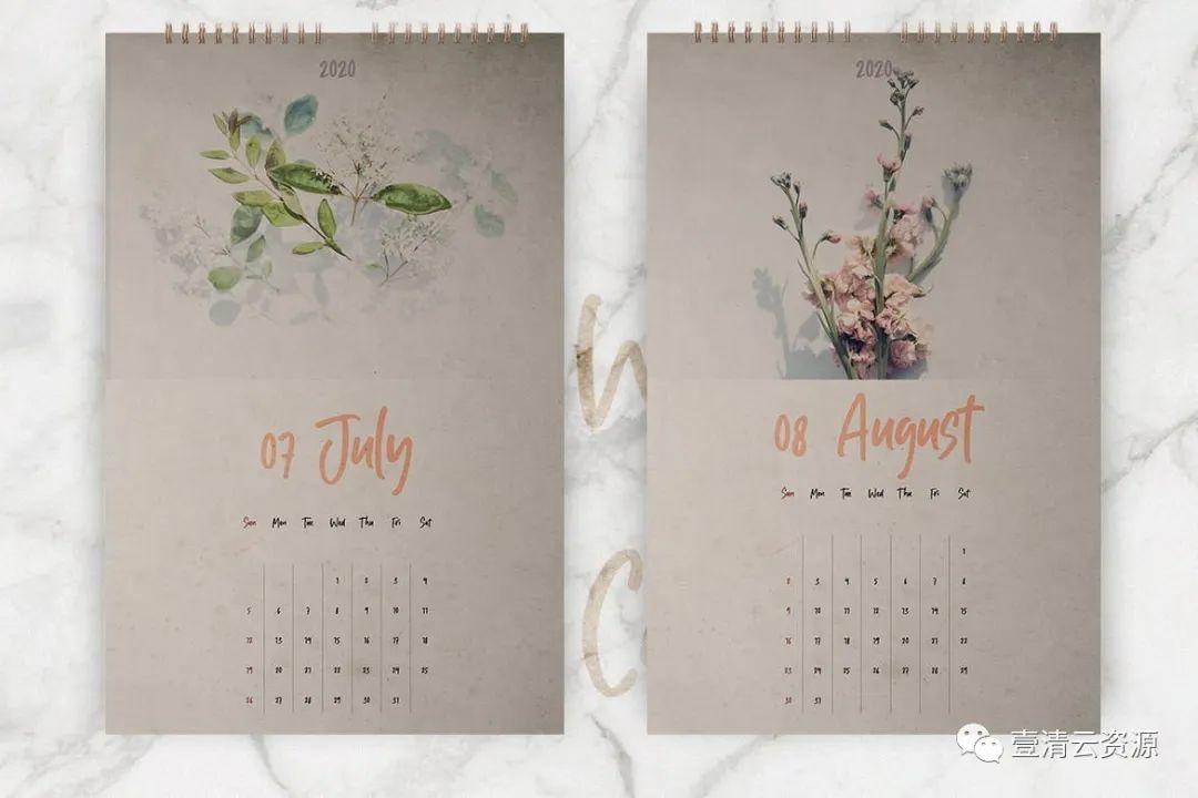 【S0724】【素材】2020年植物花卉图案挂墙日历设计模板 INDD设计素材源文件