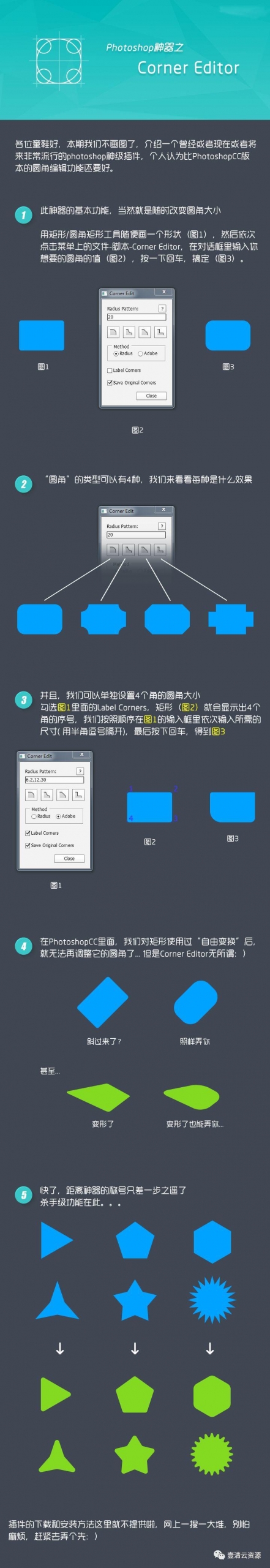 【C037】【插件】PhotoshopCS5-2019 圆角插件神器－CornerEditor最新汉化版WIN/MAC