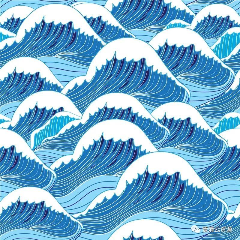 【S0792】【素材】抽象艺术浮世绘和风浪花无缝纹理背景手机壳T恤图案ai矢量图素材