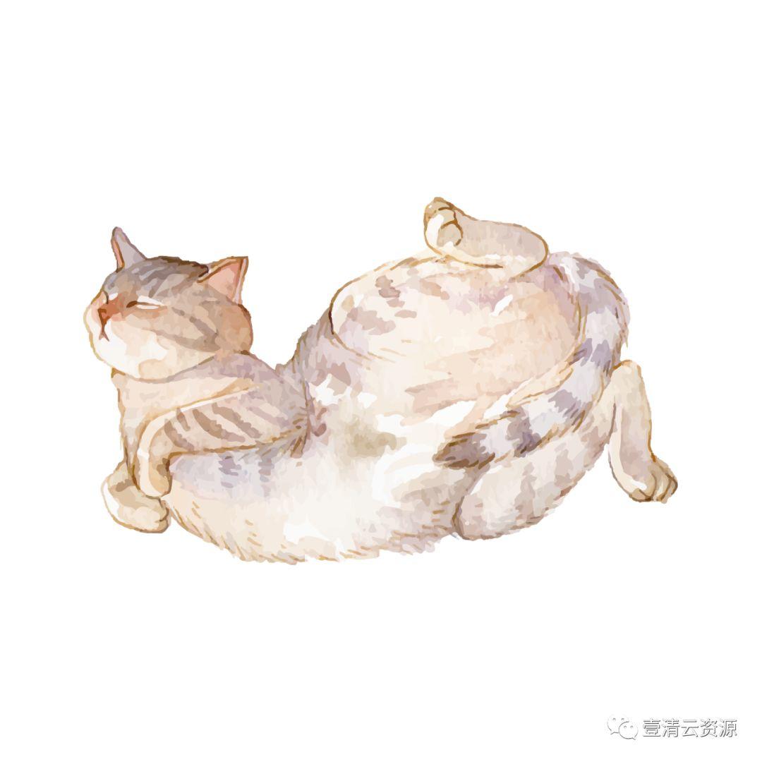 【S0796】【素材】水彩手绘猫咪PNG素材源文件