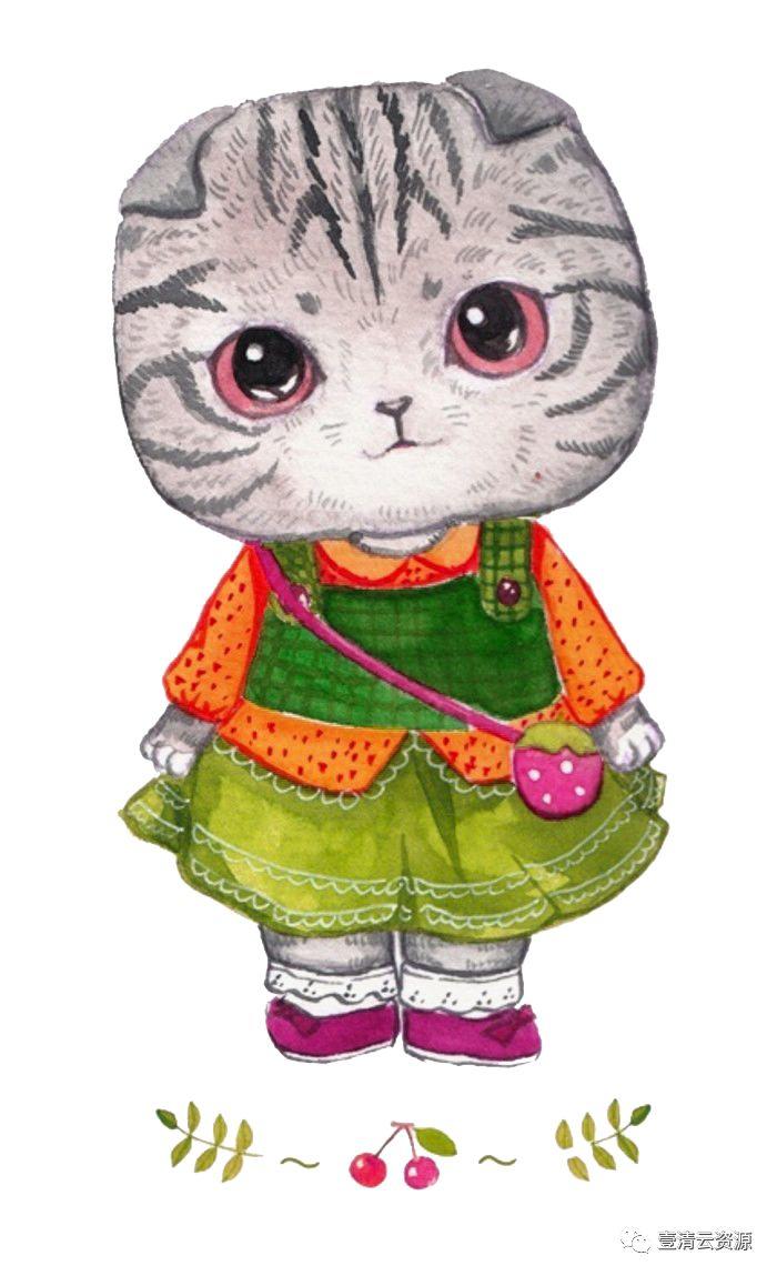 【S0796】【素材】水彩手绘猫咪PNG素材源文件