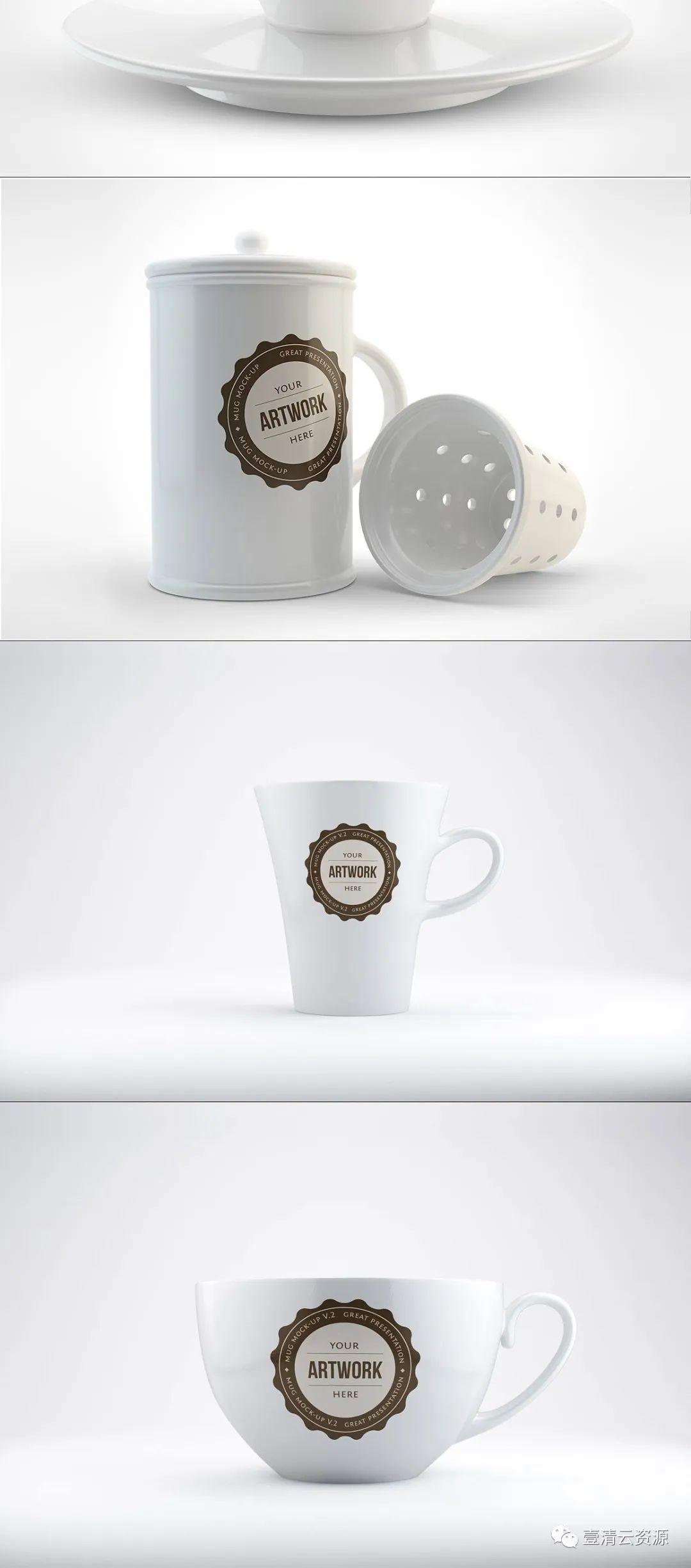 【S0876】【素材】一套高端的茶杯&马克杯瓷器花纹设计展示模型Mockups