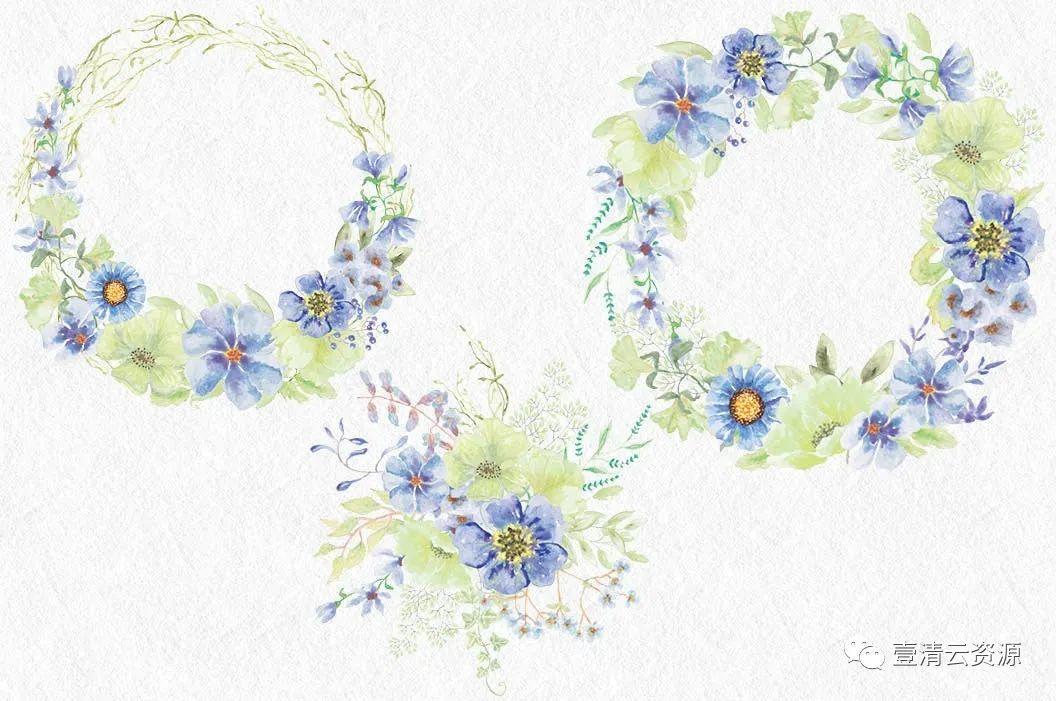 【S0937】【素材】忧郁蓝水彩手绘花卉设计素材JPG PNG设计素材源文件