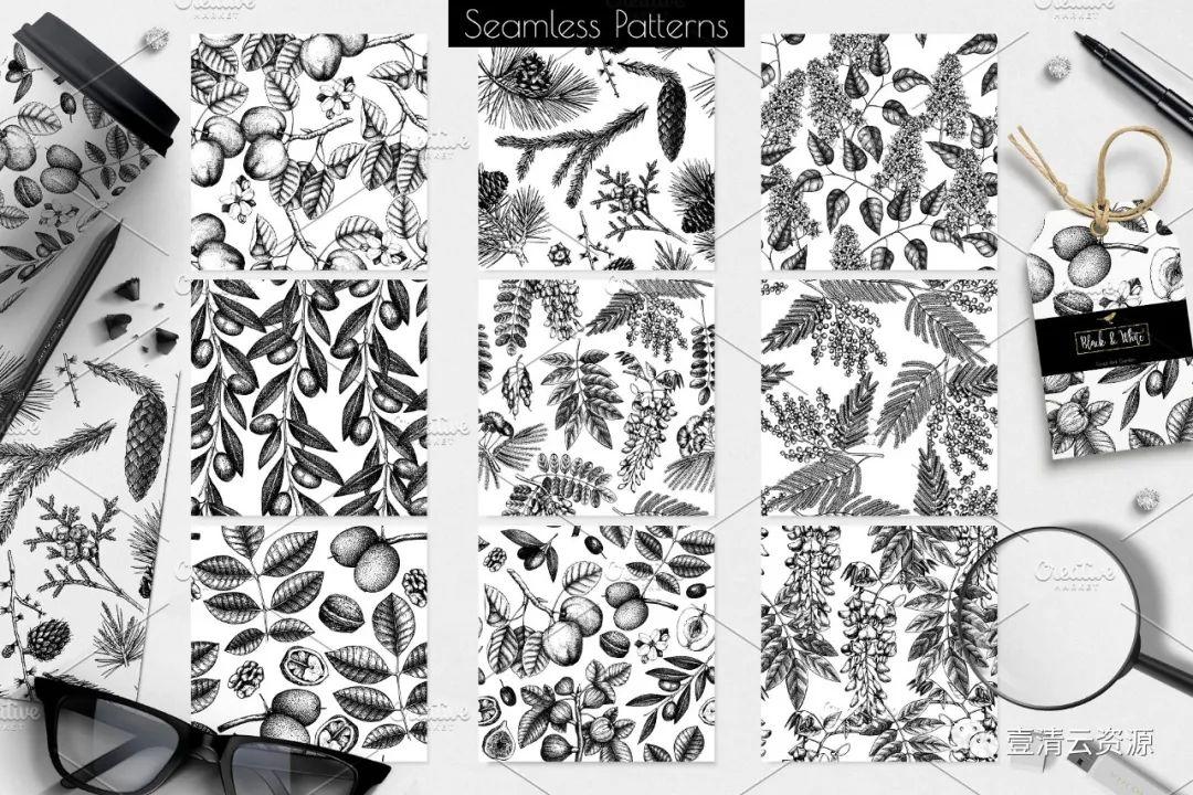【S0941】【素材】黑色矢量树木植物插画EPS JPG设计素材源文件