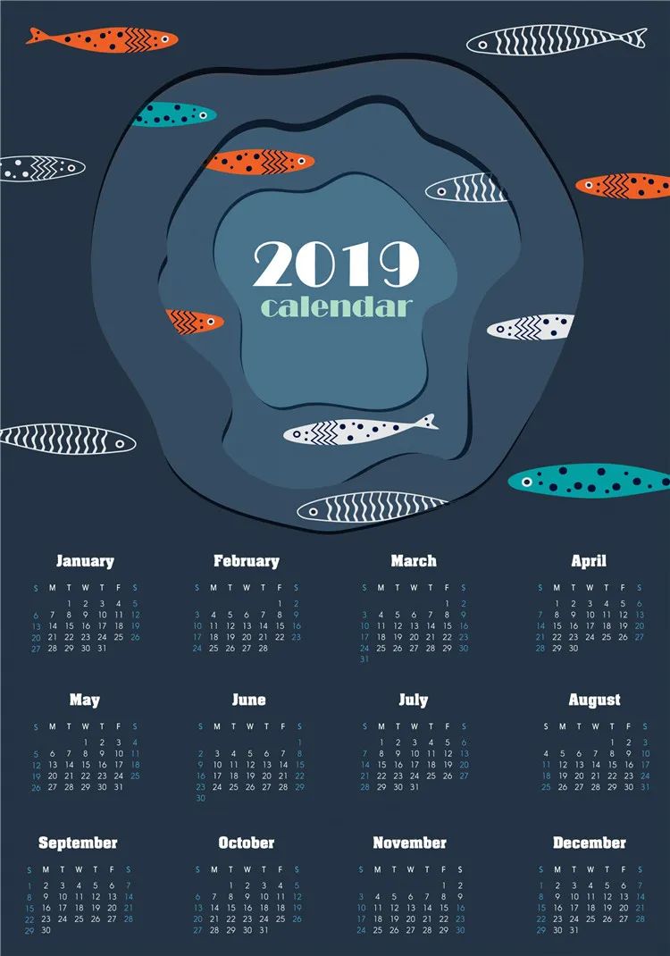 【S1089】【素材】卡通可爱动物扁平化2019日历挂历EPS矢量AI格式PSD分层模板