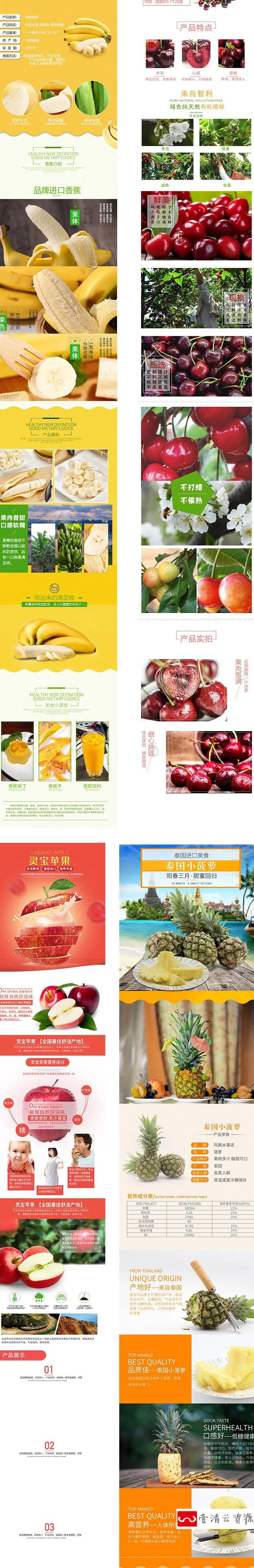 【S1095】【素材】淘宝电商自然水果类天猫装修详情页 产品介绍页面PS模板新