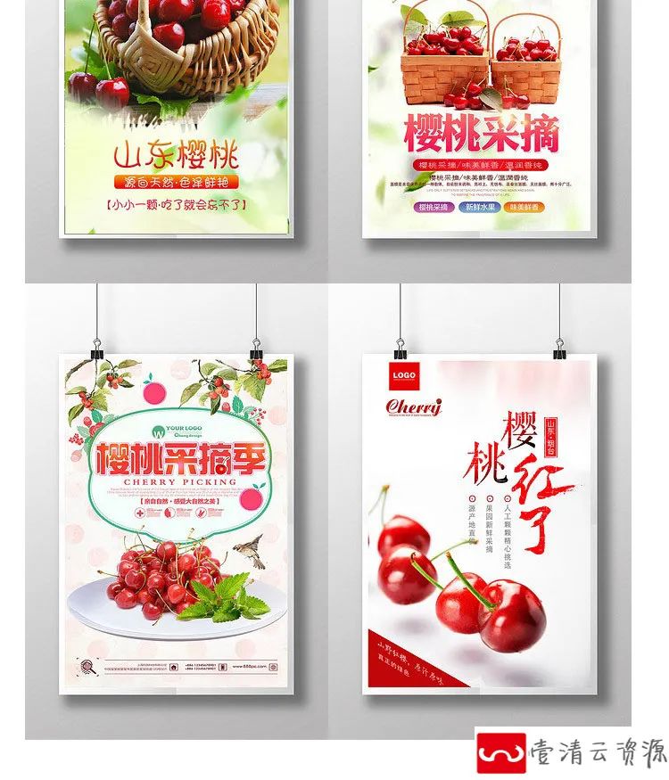 【S1127】【素材】新鲜直供果园樱桃现采现摘促销海报 水果店创意psd素材模板