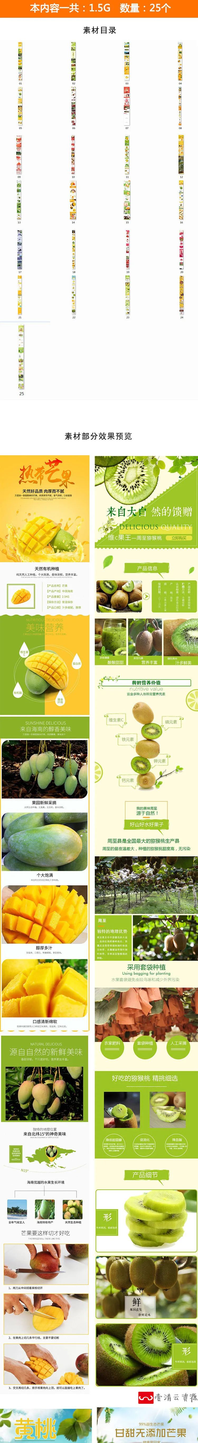 【S1095】【素材】淘宝电商自然水果类天猫装修详情页 产品介绍页面PS模板新