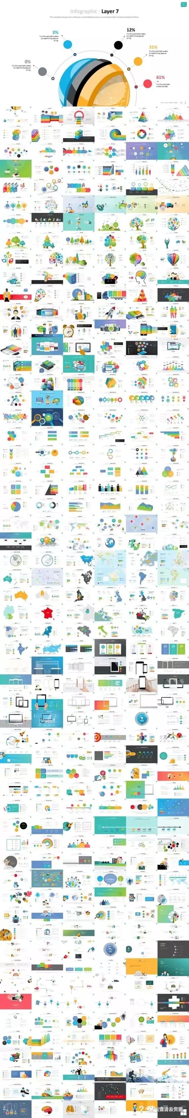【P001】【PPT】350页扁平化商务动态图标图表数据合集