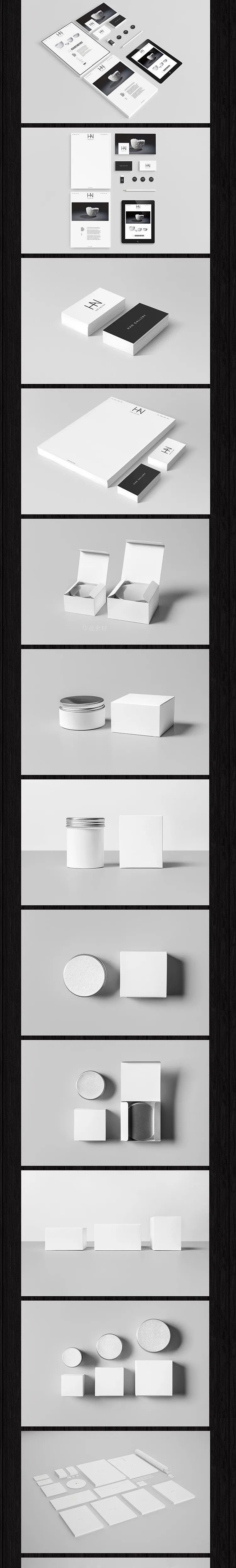 【S1029】【素材】黑白素色企业公司名片VI设计展示模版 PSD智能贴图模板素材