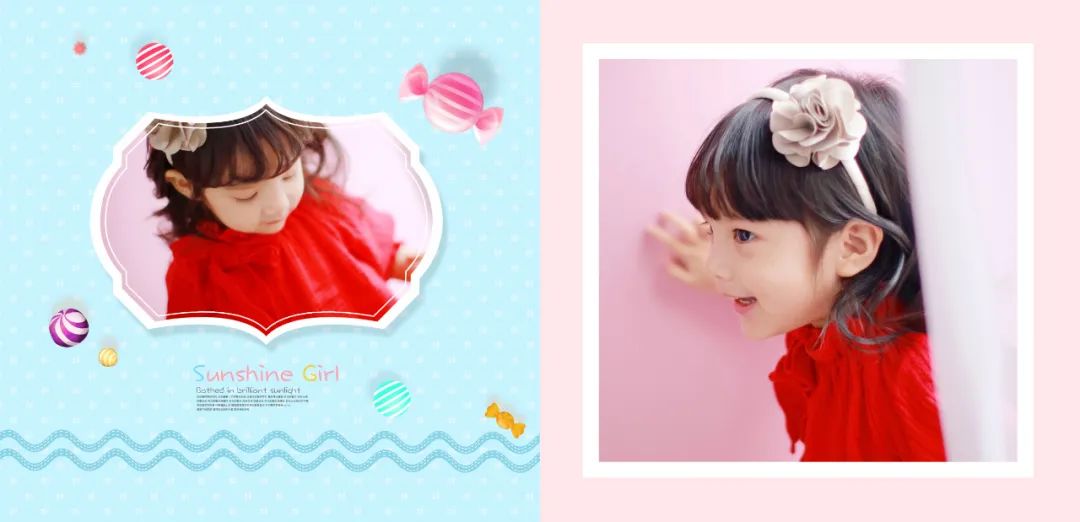 【S1454】【素材】可爱糖果风儿童写真模板时尚宝宝女孩摄影照片PSD分层素材新