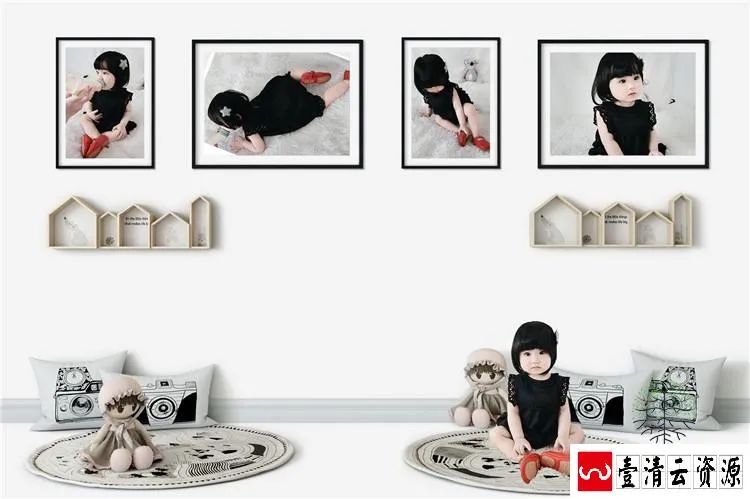 【S1458】【素材】儿童影楼3D效果写真模板简约立体感室内相册背景PSD分层素材