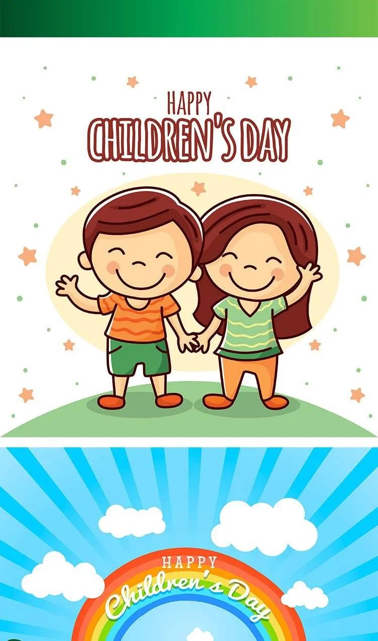 【S1347】【素材】手绘卡通六一幼儿矢量图+PSD分层设计素材 PPT课件幻灯片