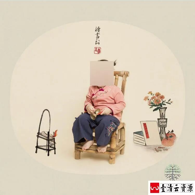 【S1475】【素材】新年春节中国风儿童年味工笔画影楼摄影分层设计PSD模板素材
