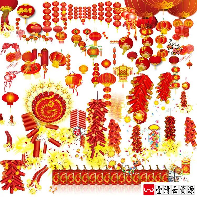【S1360】【素材】灯笼鞭炮设计素材福娃福娃财神喜庆PNG免扣PSD分层AI矢量新