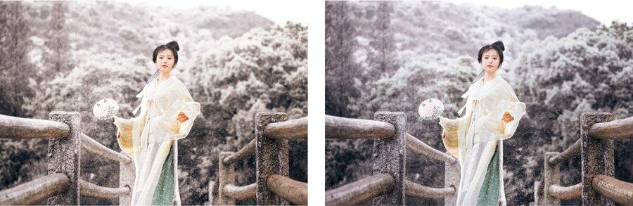 PS教程：调出冷色唯美雪景人物写真照片